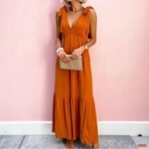Abercrombie & Fitch Terracotta/Burnt Orange Maxi Dress with Tie Straps